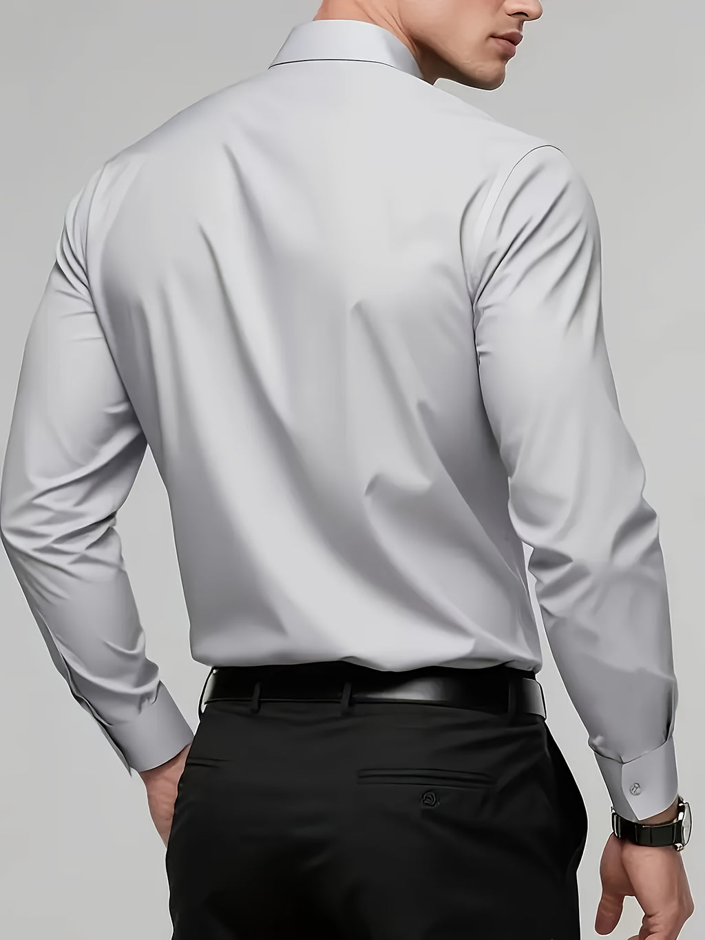 Men'S Slim-Fit Elegant Black Long Sleeve Button-Up Shirt - Lightweight Fabric, Smooth Texture, Suitable for Casual And Formal Occasions, Stylish Design, Durable Material, Professional Attire, Modern Men'S Fashion, High-Qualit