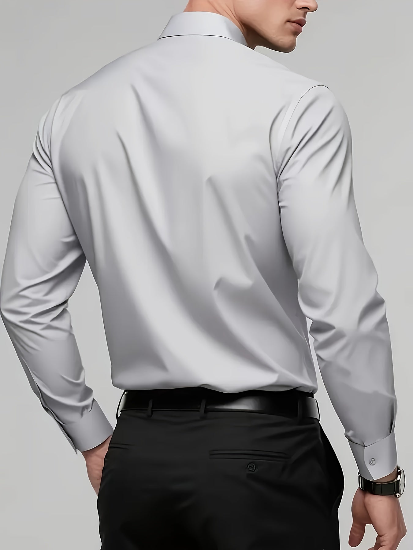 Men'S Slim-Fit Elegant Black Long Sleeve Button-Up Shirt - Lightweight Fabric, Smooth Texture, Suitable for Casual And Formal Occasions, Stylish Design, Durable Material, Professional Attire, Modern Men'S Fashion, High-Qualit