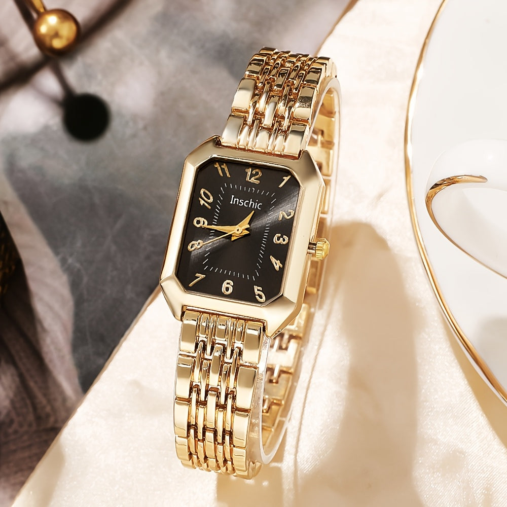 6pcs Luxury Resort Style Analog Quartz Women's Watch Set, 1pc Square Dial Watch + 5pcs Heart-Shaped Jewelry Set, Perfect Holiday Gift for Sisters, Ideal for Thanksgiving and Christmas