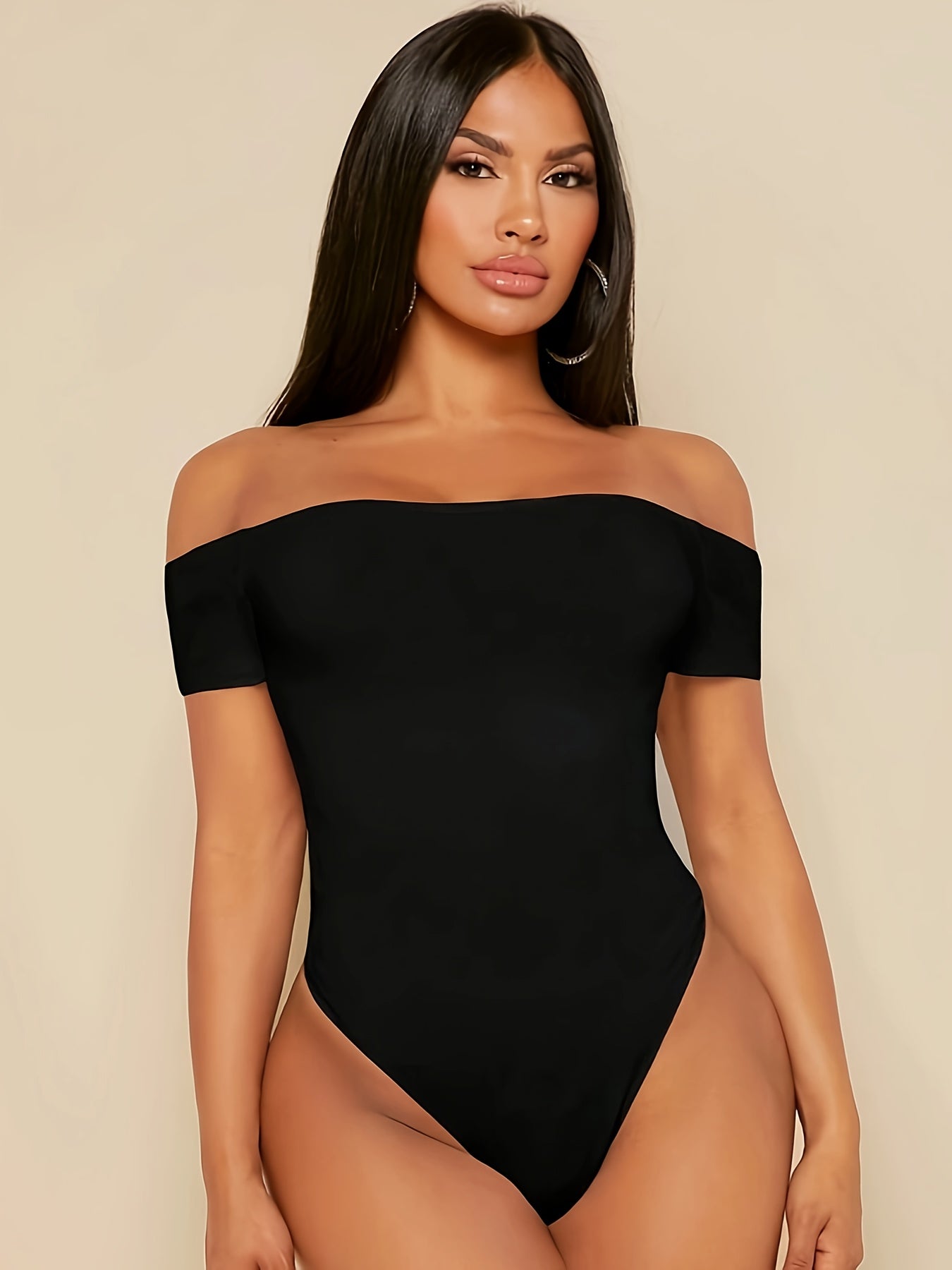 European and American Women's Elegant Off-Shoulder Crew Neck Comfortable Short-Sleeve Bodysuit T-Shirt Base Layer Tight-Fitting Bodysuit