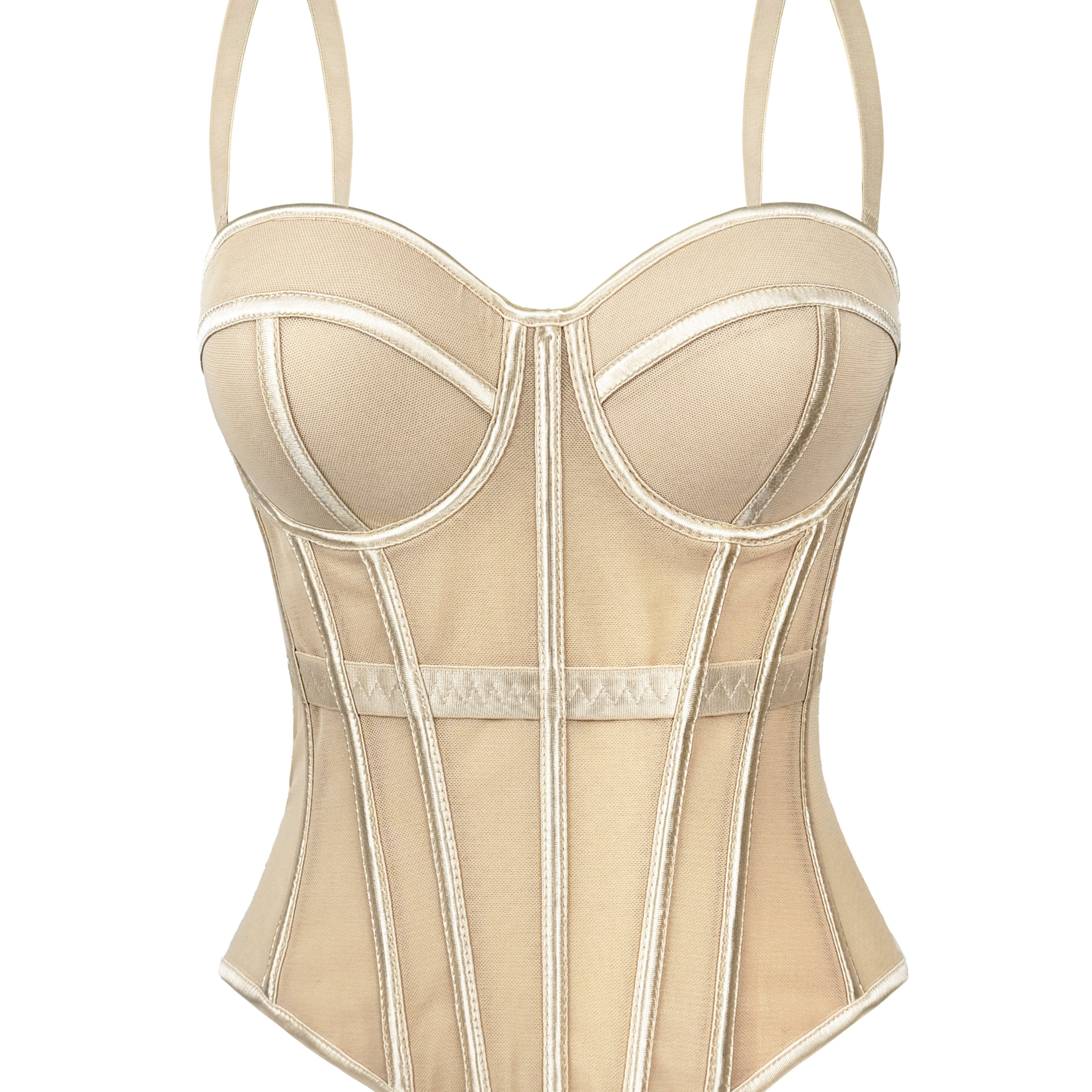 Elegant Mesh See-Through Fishbone Corset, a Fitted Bodice for Outerwear, Stylish Tight Camisole Top, Stage Performance Strap Top, Women'S Clothing