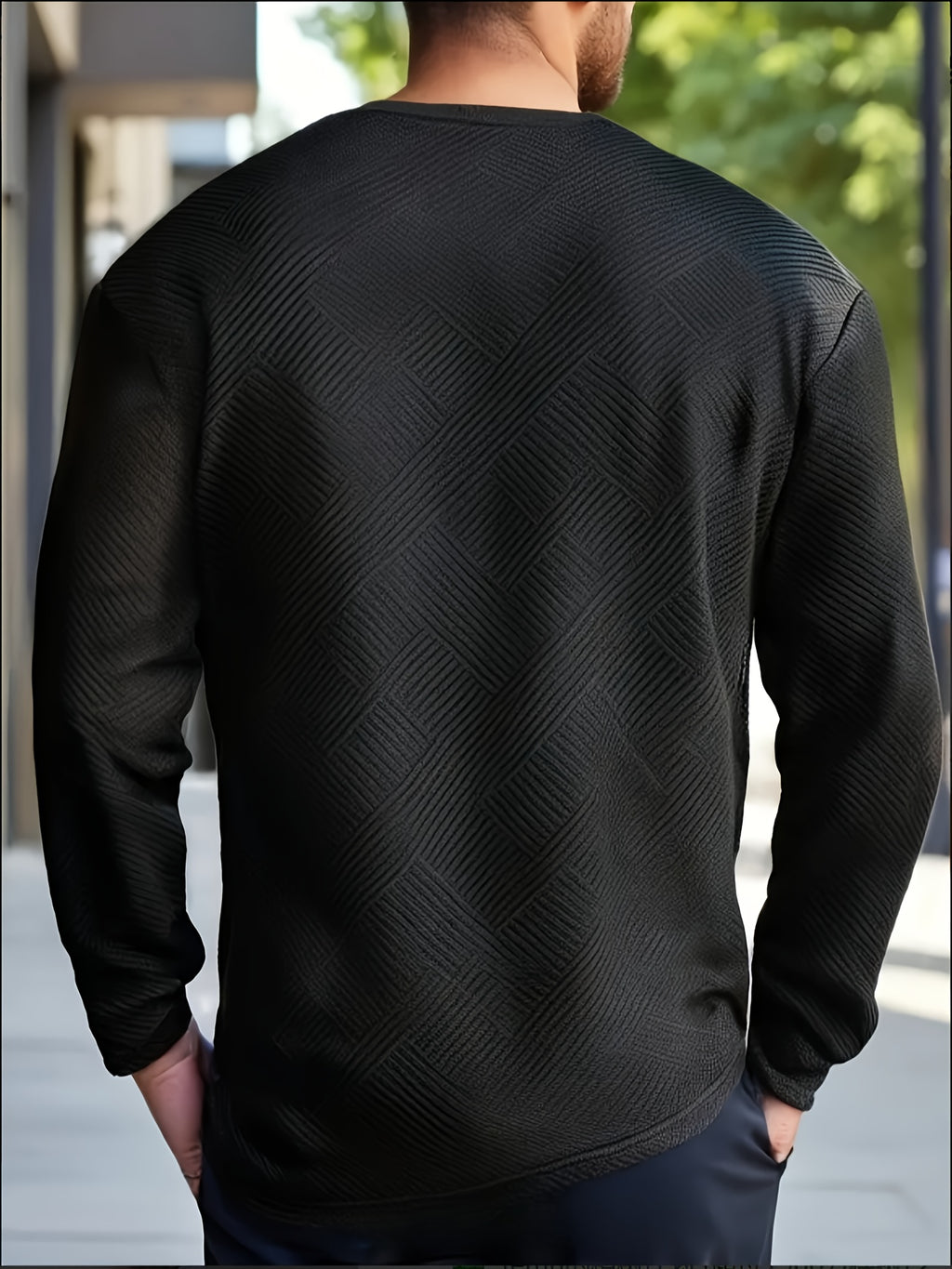 Valentine's Day Men's Gift, Men's Fashion Heavyweight Jacquard Crew Neck Long Sleeve Sweatshirt, Spring/Autumn Casual Comfortable Top for Daily Outings