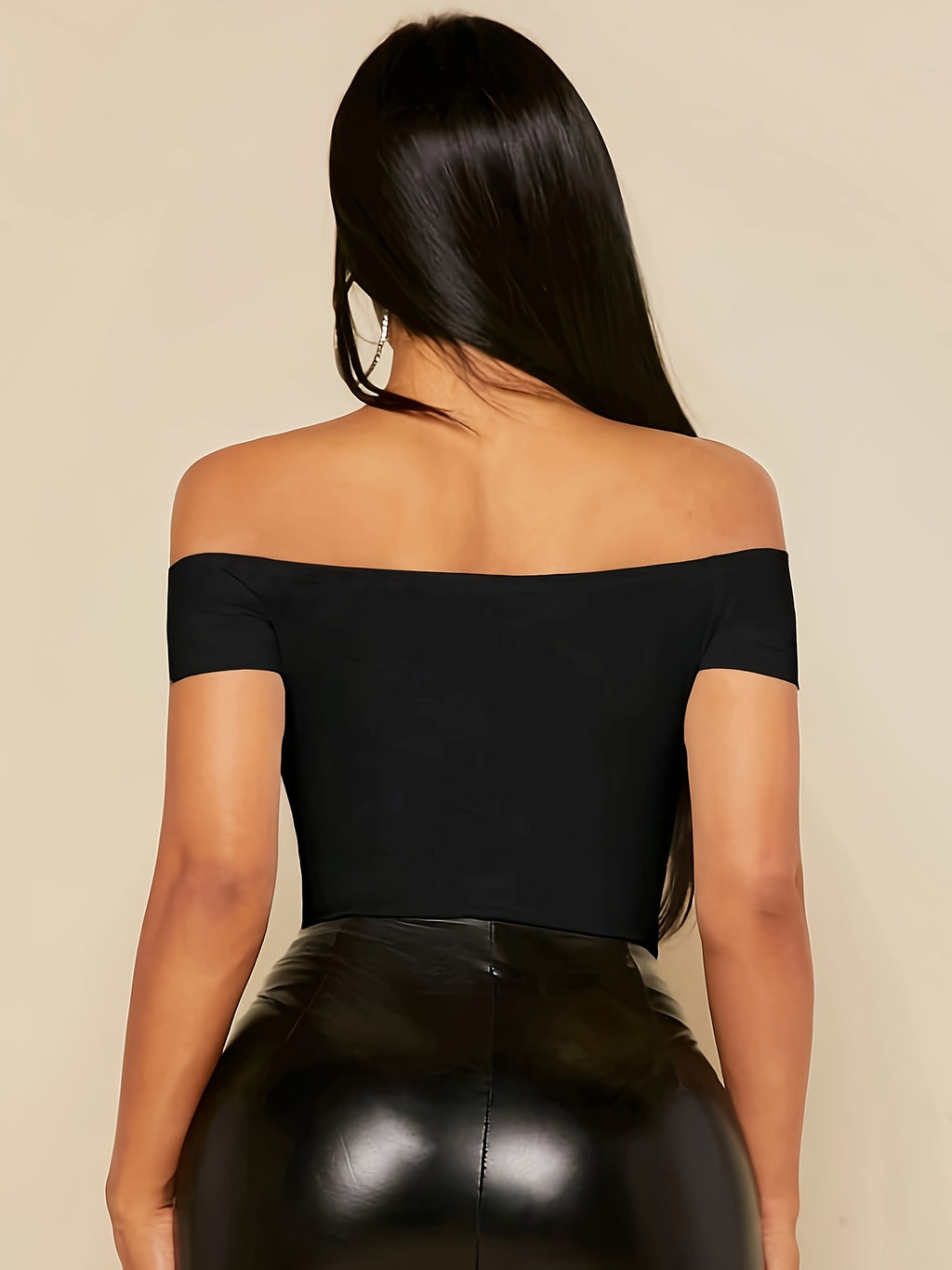 European and American Women's Elegant Off-Shoulder Crew Neck Comfortable Short-Sleeve Bodysuit T-Shirt Base Layer Tight-Fitting Bodysuit