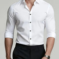Men'S Slim-Fit Elegant Black Long Sleeve Button-Up Shirt - Lightweight Fabric, Smooth Texture, Suitable for Casual And Formal Occasions, Stylish Design, Durable Material, Professional Attire, Modern Men'S Fashion, High-Qualit