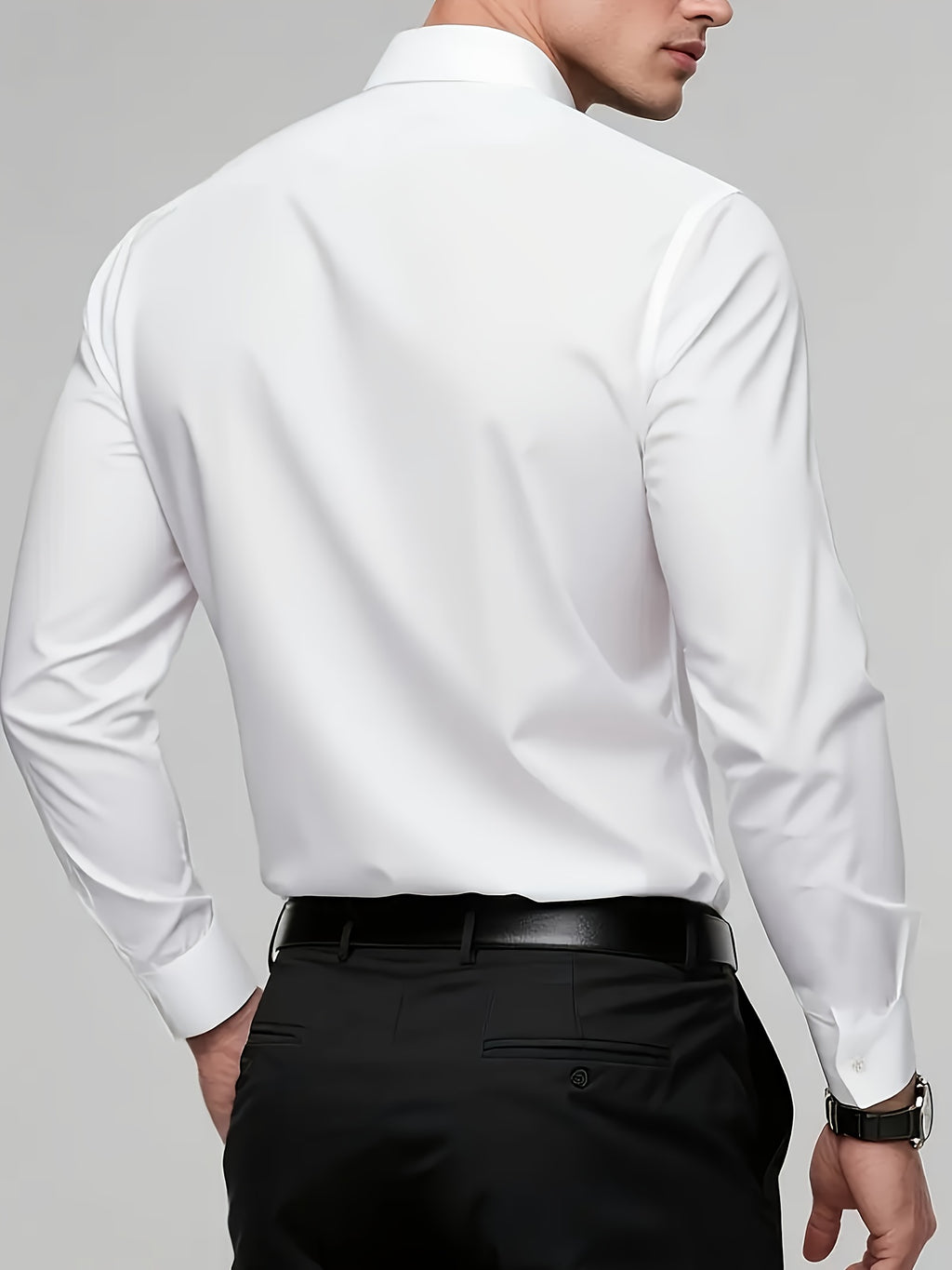 Men'S Slim-Fit Elegant Black Long Sleeve Button-Up Shirt - Lightweight Fabric, Smooth Texture, Suitable for Casual And Formal Occasions, Stylish Design, Durable Material, Professional Attire, Modern Men'S Fashion, High-Qualit