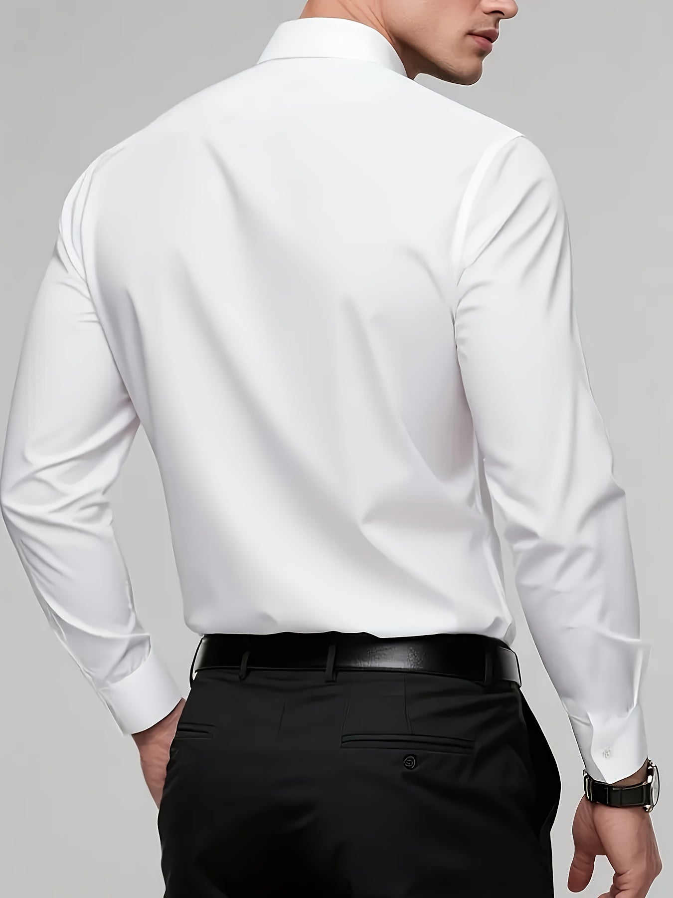Men'S Slim-Fit Elegant Black Long Sleeve Button-Up Shirt - Lightweight Fabric, Smooth Texture, Suitable for Casual And Formal Occasions, Stylish Design, Durable Material, Professional Attire, Modern Men'S Fashion, High-Qualit