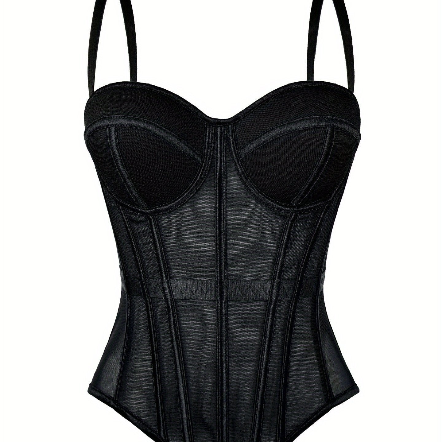 Elegant Mesh See-Through Fishbone Corset, a Fitted Bodice for Outerwear, Stylish Tight Camisole Top, Stage Performance Strap Top, Women'S Clothing