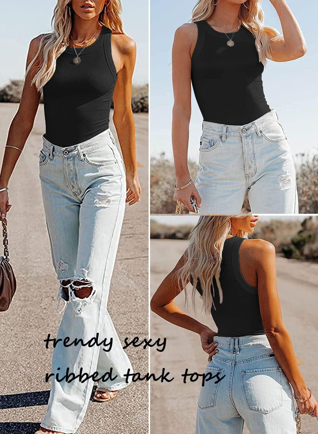Women'S Slim Knit Sleeveless Racerback Casual Basic Ribbed Tank Tops Vest