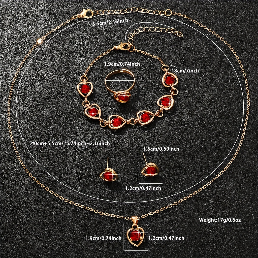 6pcs Luxury Resort Style Analog Quartz Women's Watch Set, 1pc Square Dial Watch + 5pcs Heart-Shaped Jewelry Set, Perfect Holiday Gift for Sisters, Ideal for Thanksgiving and Christmas