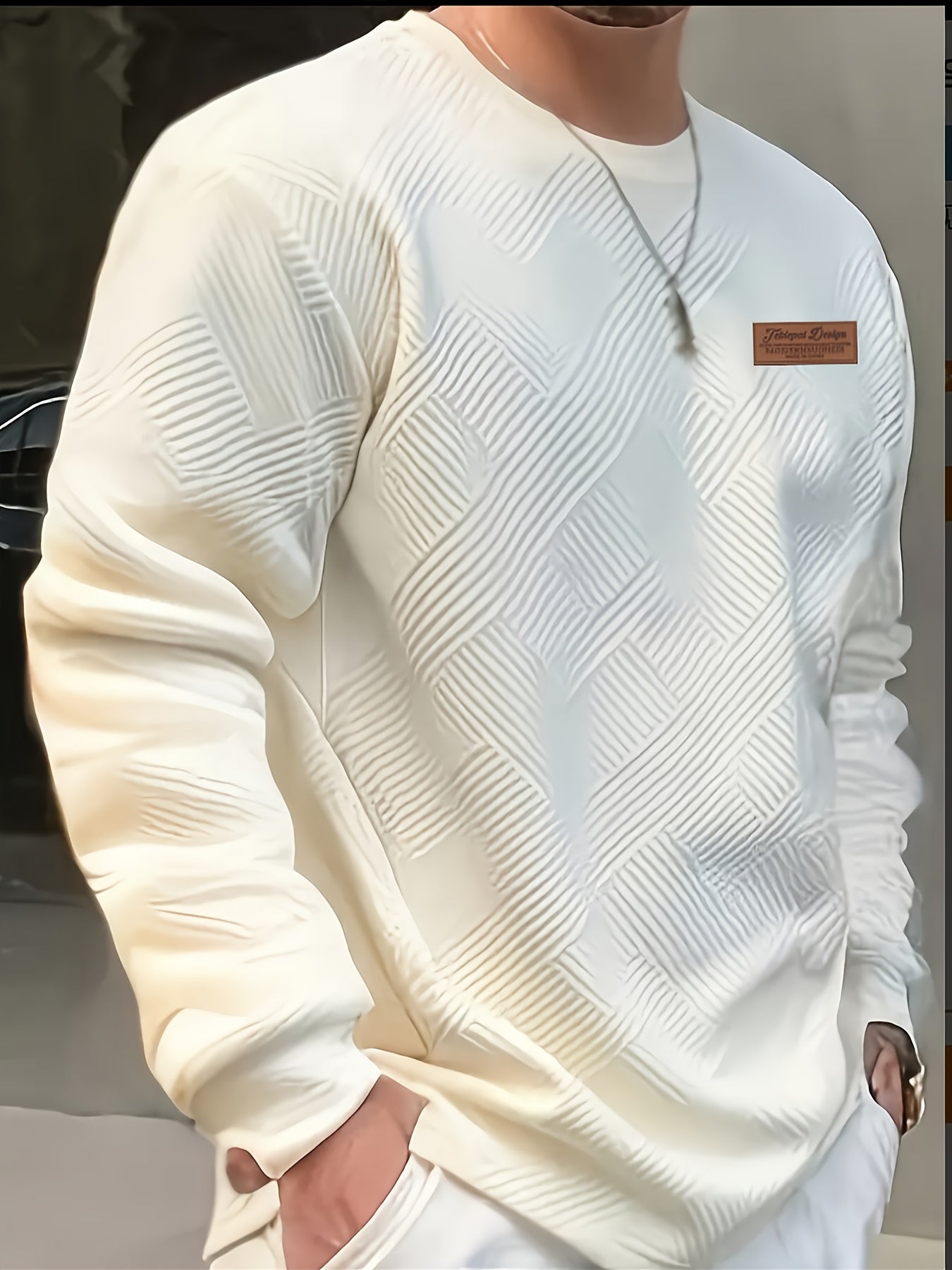 Valentine's Day Men's Gift, Men's Fashion Heavyweight Jacquard Crew Neck Long Sleeve Sweatshirt, Spring/Autumn Casual Comfortable Top for Daily Outings
