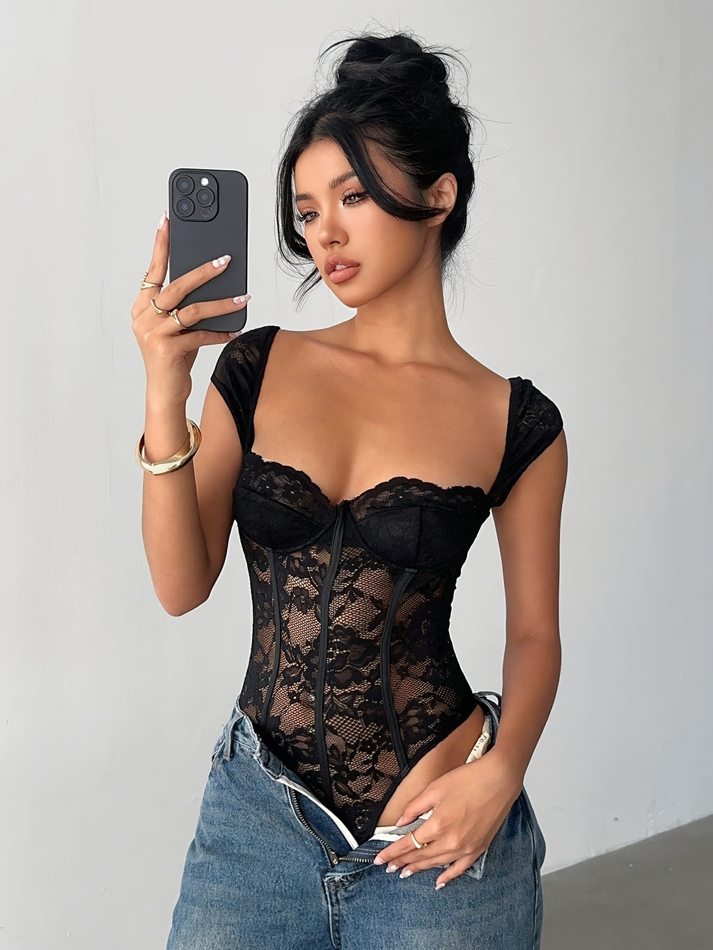 Women's Short Bodysuit, Elegant Party Jumpsuit, Sexy Fishbone Lace Trim Tight-fitting Outfit Suitable for Valentine's Day Parties, Date Nights, and Evening Events, Korean Fashion, Women's Tight-fitting Corset, Women's Casual