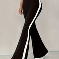 High-Waist Black Flare Pants with White Side Stripes | and Leg-Lengthening, Casual Style, Suitable for All Seasons