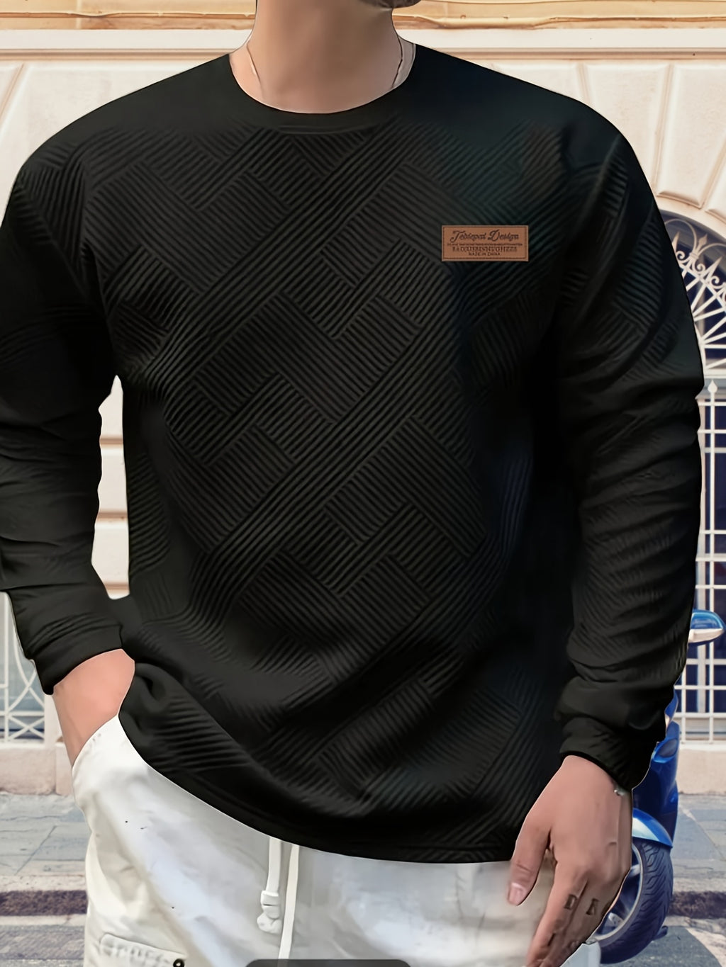Valentine's Day Men's Gift, Men's Fashion Heavyweight Jacquard Crew Neck Long Sleeve Sweatshirt, Spring/Autumn Casual Comfortable Top for Daily Outings