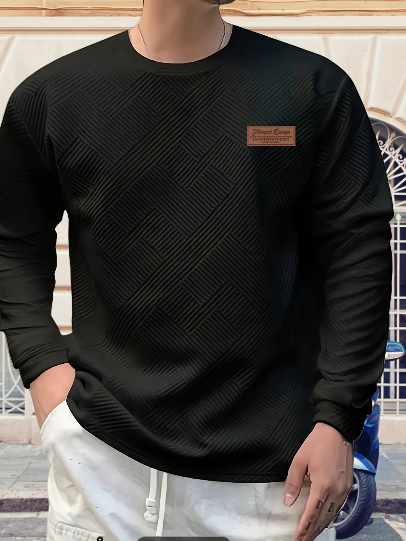 Valentine's Day Men's Gift, Men's Fashion Heavyweight Jacquard Crew Neck Long Sleeve Sweatshirt, Spring/Autumn Casual Comfortable Top for Daily Outings