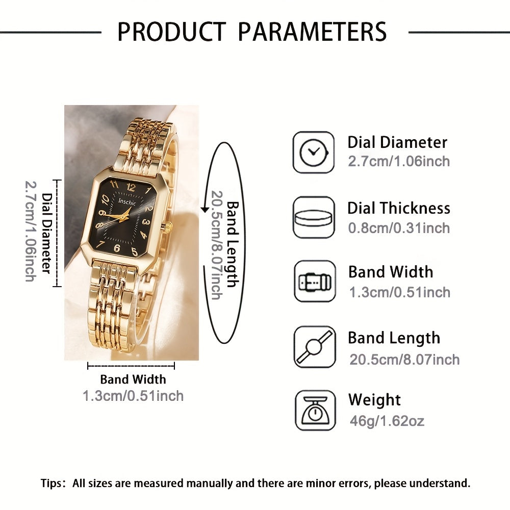 6pcs Luxury Resort Style Analog Quartz Women's Watch Set, 1pc Square Dial Watch + 5pcs Heart-Shaped Jewelry Set, Perfect Holiday Gift for Sisters, Ideal for Thanksgiving and Christmas