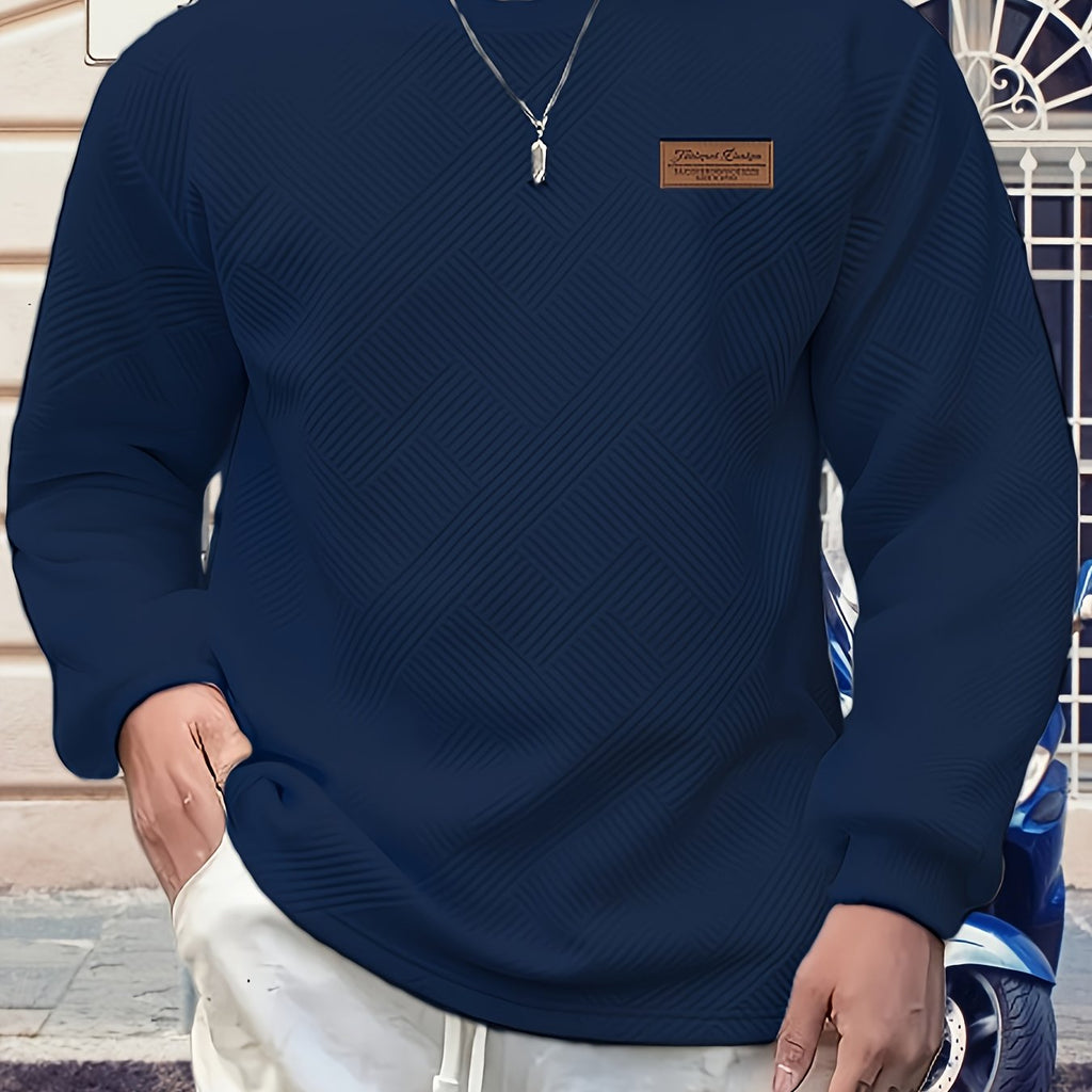 Valentine's Day Men's Gift, Men's Fashion Heavyweight Jacquard Crew Neck Long Sleeve Sweatshirt, Spring/Autumn Casual Comfortable Top for Daily Outings