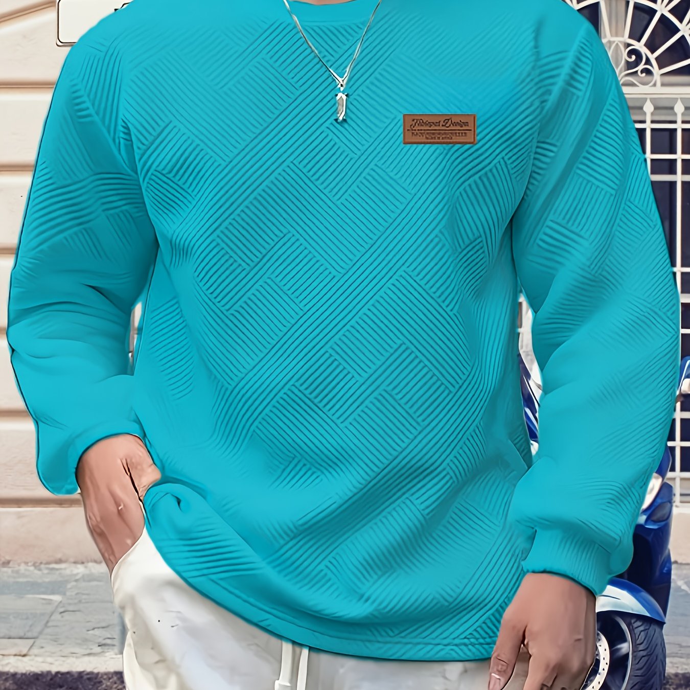 Valentine's Day Men's Gift, Men's Fashion Heavyweight Jacquard Crew Neck Long Sleeve Sweatshirt, Spring/Autumn Casual Comfortable Top for Daily Outings