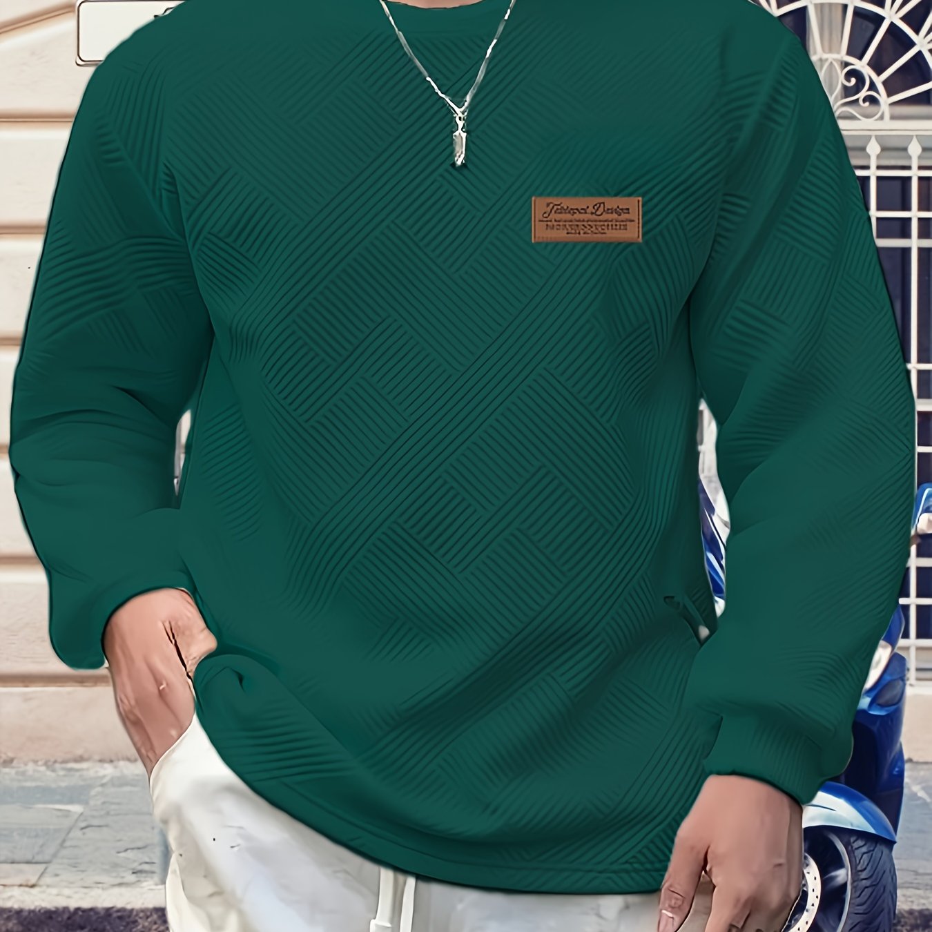 Valentine's Day Men's Gift, Men's Fashion Heavyweight Jacquard Crew Neck Long Sleeve Sweatshirt, Spring/Autumn Casual Comfortable Top for Daily Outings