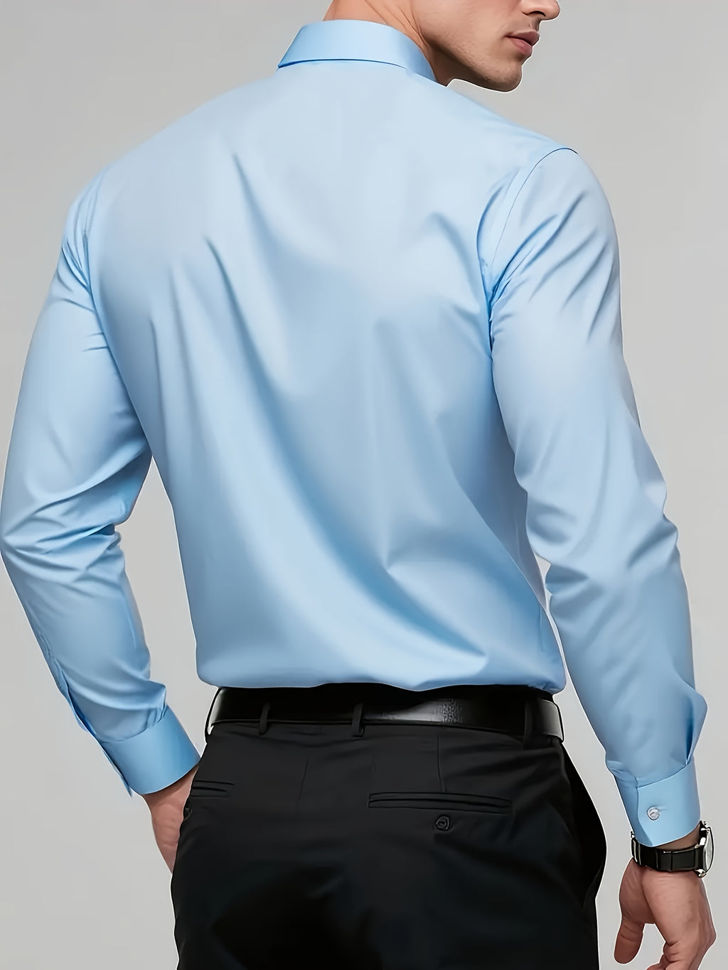 Men'S Slim-Fit Elegant Black Long Sleeve Button-Up Shirt - Lightweight Fabric, Smooth Texture, Suitable for Casual And Formal Occasions, Stylish Design, Durable Material, Professional Attire, Modern Men'S Fashion, High-Qualit