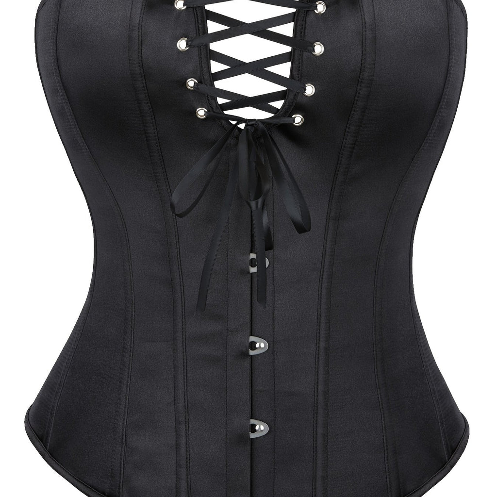 A Women's Strapless Elegant Satin Waist Cinched Tight Top, Classic Black High-end Back Tied Tight Corset, Stylish Design with a Cinched Waist and Beautiful Fit, Suitable for Party Outfits and Daily Wear