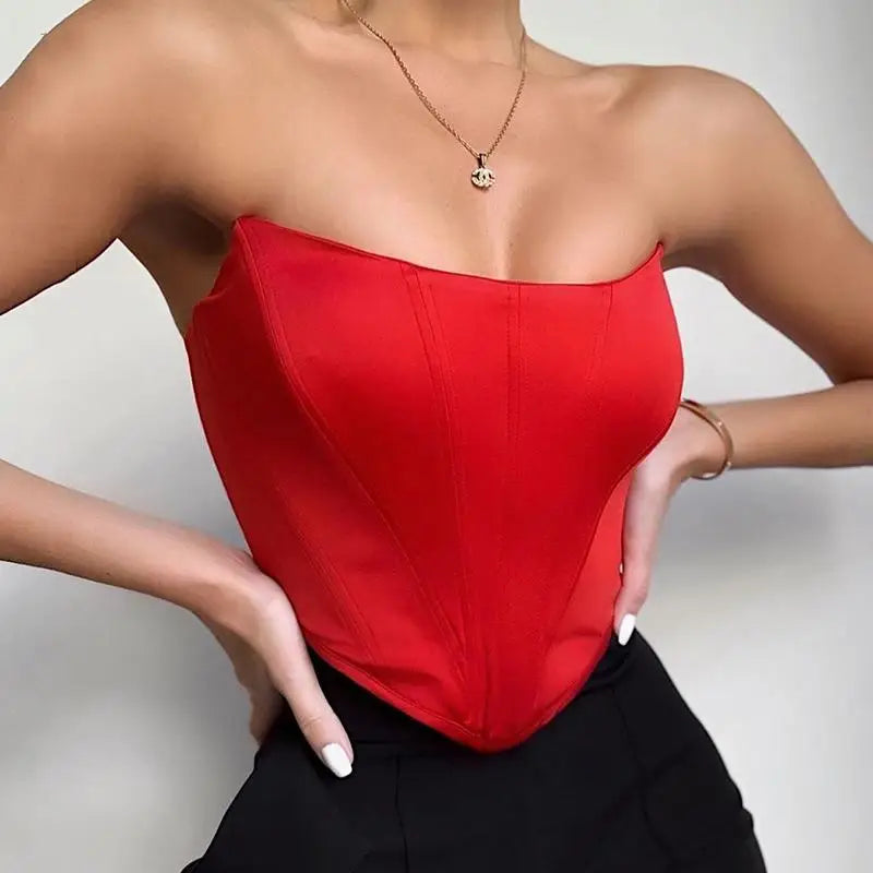 Sleeveless Off Shoulder Fashion Sexy Corset Crop Tops Vest Female Underwear Backless Bustier Top Solid by Kata