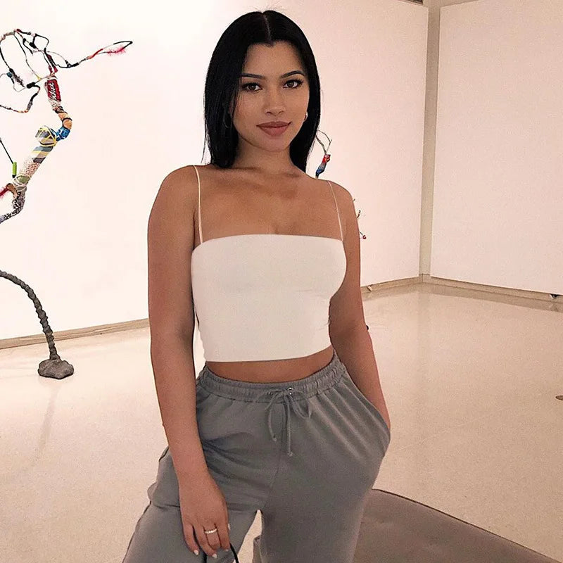 2022 New Fashion Women Spaghetti Strap Crop Top Sexy Bodycon Sleeveless Cami Tube Top Basic Plain Camisole