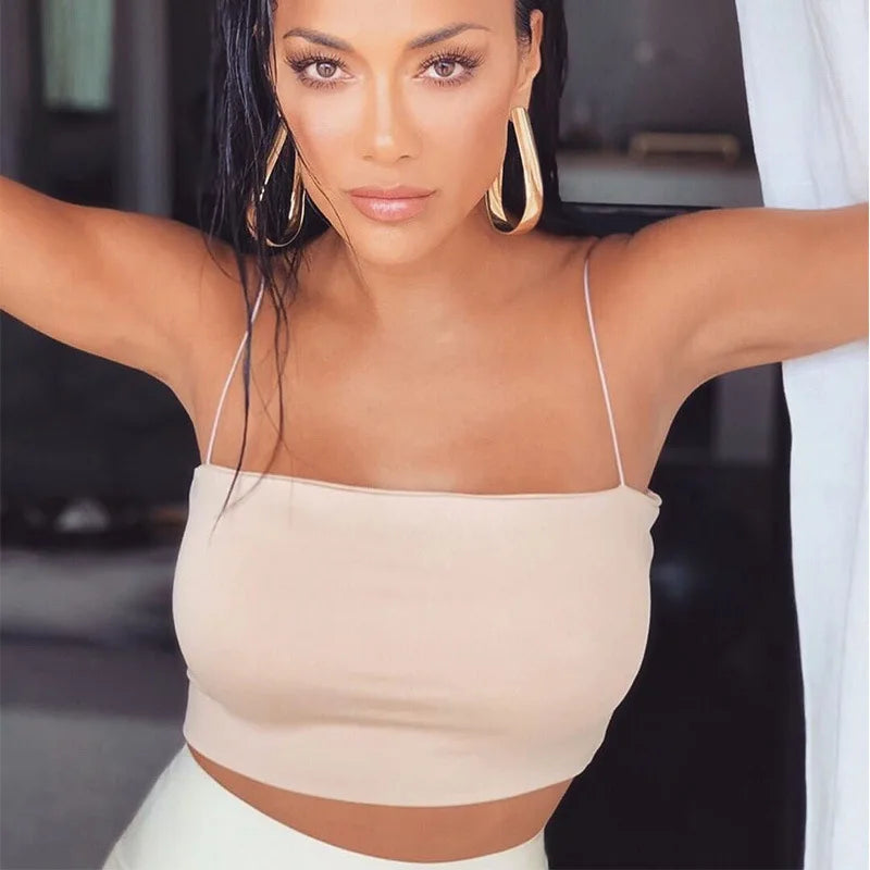 2022 New Fashion Women Spaghetti Strap Crop Top Sexy Bodycon Sleeveless Cami Tube Top Basic Plain Camisole
