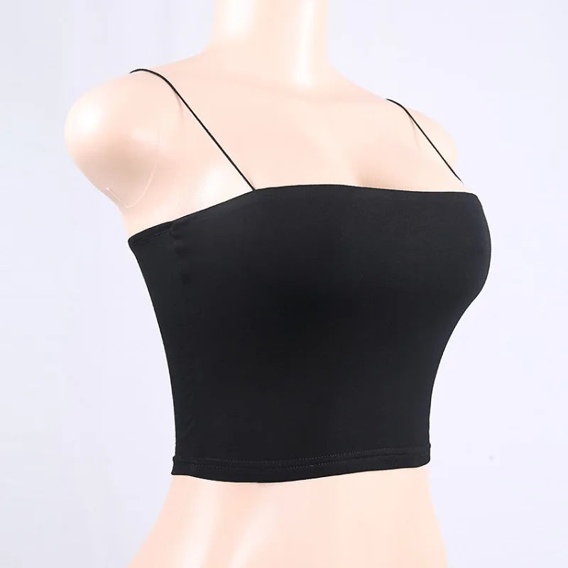 2022 New Fashion Women Spaghetti Strap Crop Top Sexy Bodycon Sleeveless Cami Tube Top Basic Plain Camisole