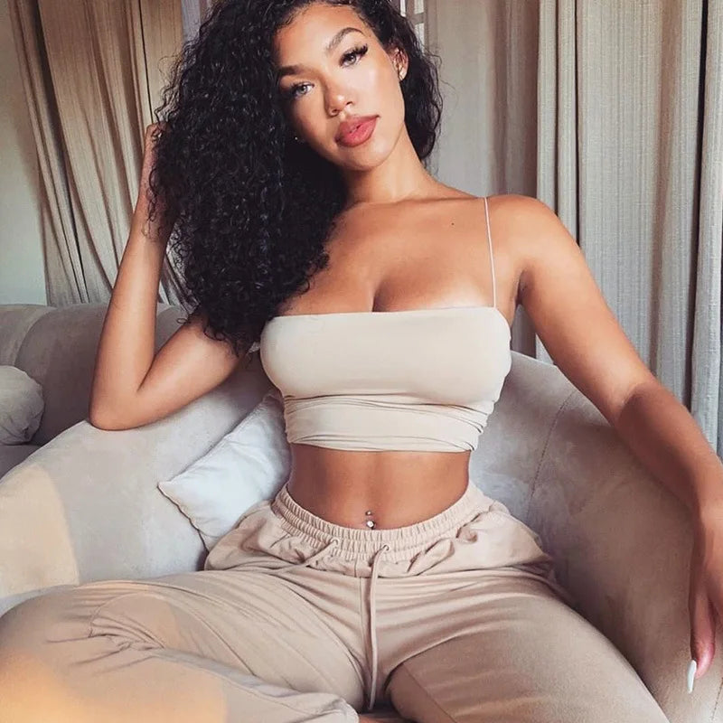 2022 New Fashion Women Spaghetti Strap Crop Top Sexy Bodycon Sleeveless Cami Tube Top Basic Plain Camisole