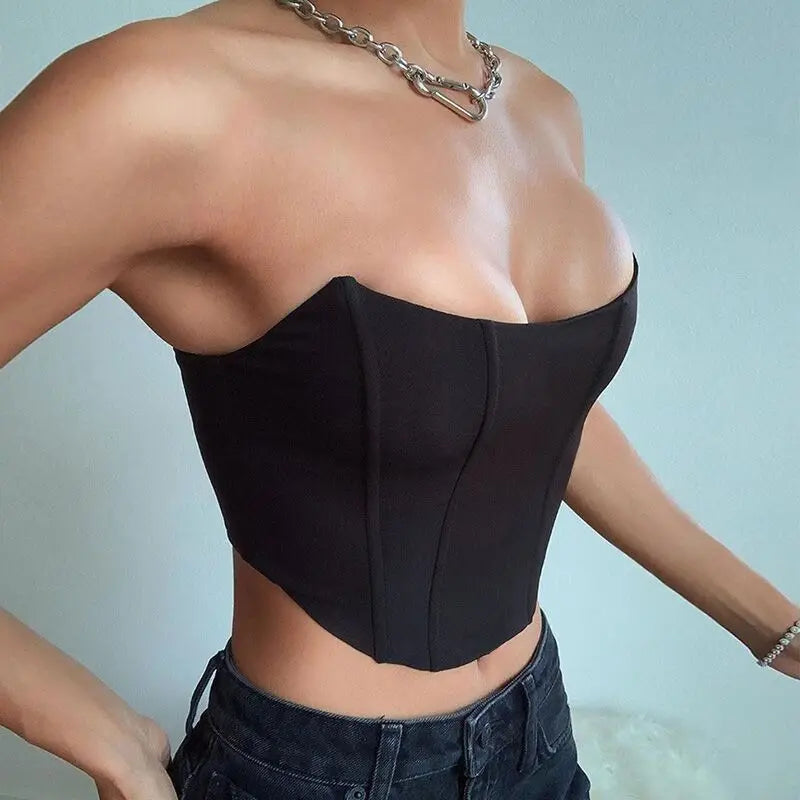 Sleeveless Off Shoulder Fashion Sexy Corset Crop Tops Vest Female Underwear Backless Bustier Top Solid by Kata
