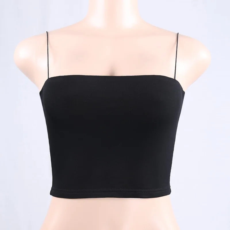2022 New Fashion Women Spaghetti Strap Crop Top Sexy Bodycon Sleeveless Cami Tube Top Basic Plain Camisole