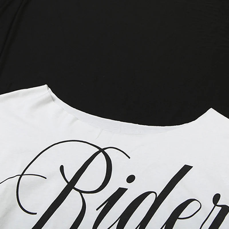 Puloru Off One Shoulder Crop Tops Women's Letter Print Short Sleeve Loose Fit T-Shirts Streetwear Grunge Clothes Casual Tees by KATA - Tropical Star