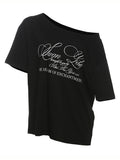 Weird Puss Slanted Dhoulders Woman T-shirt Letter Print Basic Casual Relax Soft Street Basic Classic Fashionable Slim Chic Tees by KATA - Tropical Star