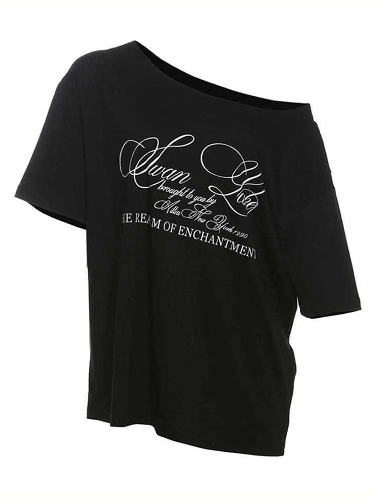 Weird Puss Slanted Dhoulders Woman T-shirt Letter Print Basic Casual Relax Soft Street Basic Classic Fashionable Slim Chic Tees by KATA - Tropical Star