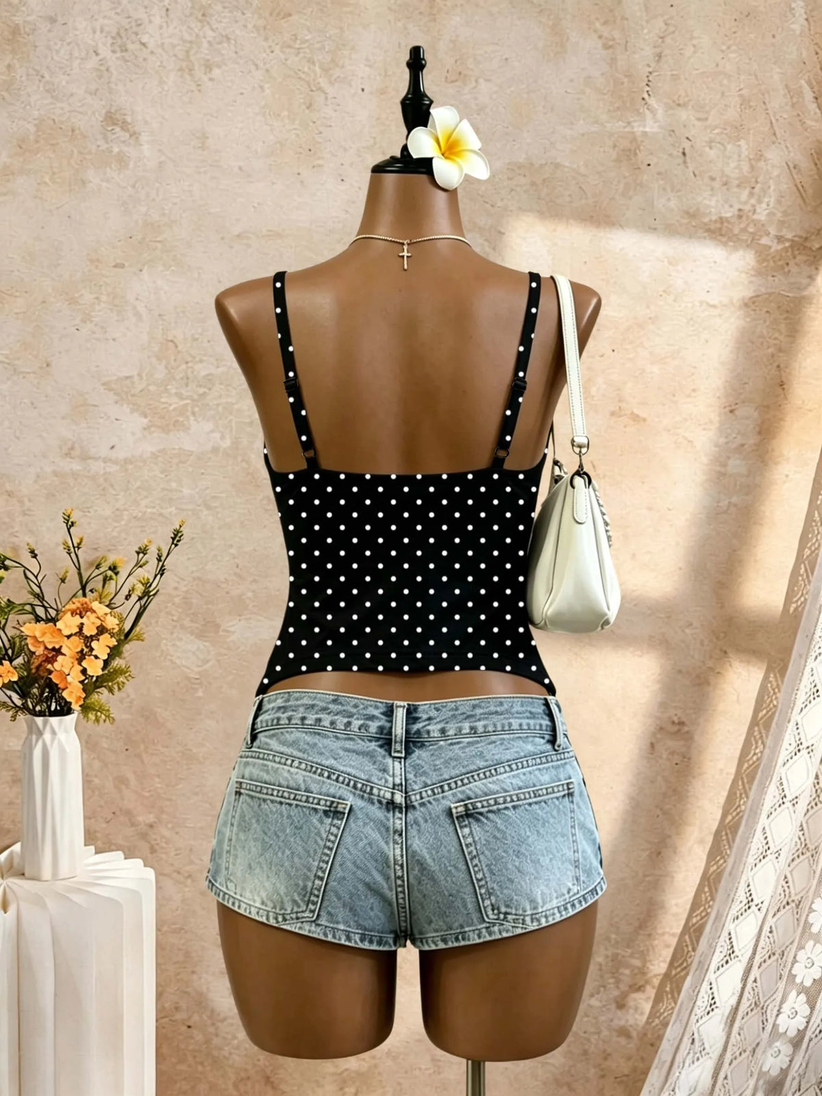 Women Thin Spaghetti Strap Deep V Front Self Tie Ruffle Hem Slim Crop Camisole 2026 Summer Y2K Solid White Sleeveless Going Out
