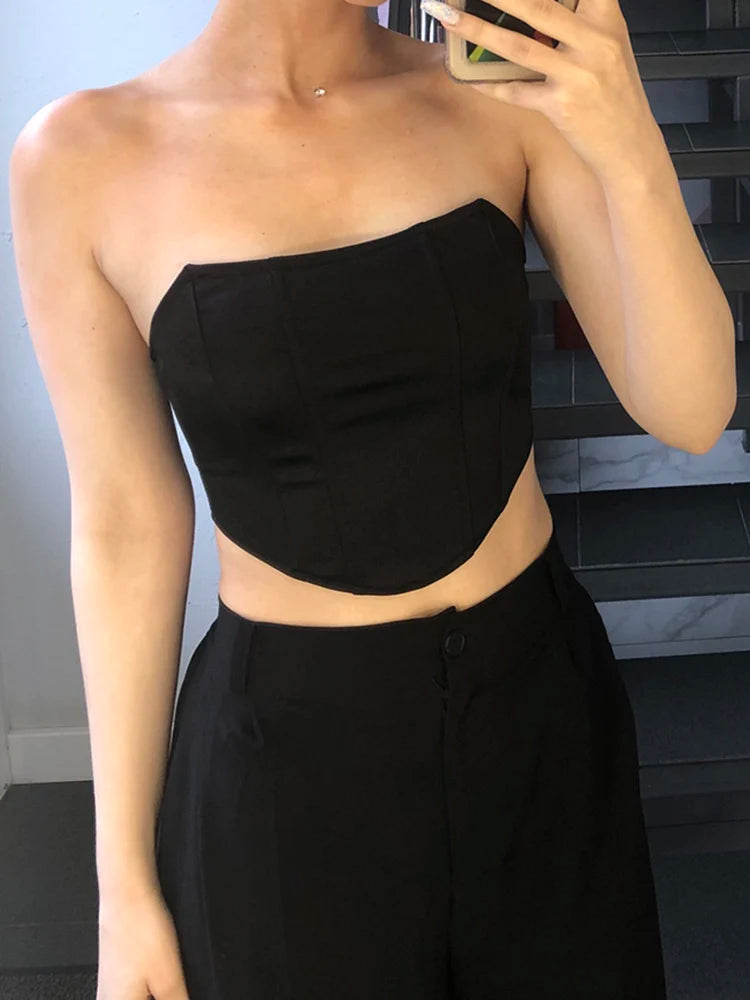 Sleeveless Off Shoulder Fashion Sexy Corset Crop Tops Vest Female Underwear Backless Bustier Top Solid by Kata