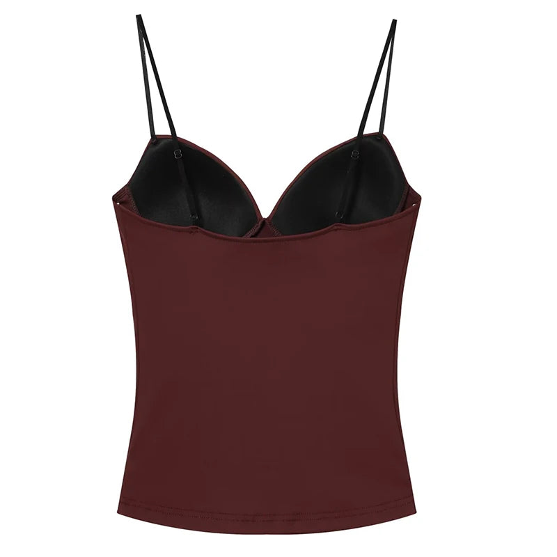 HXAO Sleeveless Crop Tops For Woman Corset Camisole Brown Top Women Bodycon Backless Sexy Tops With Straps Bustier Tank Tops by Kata