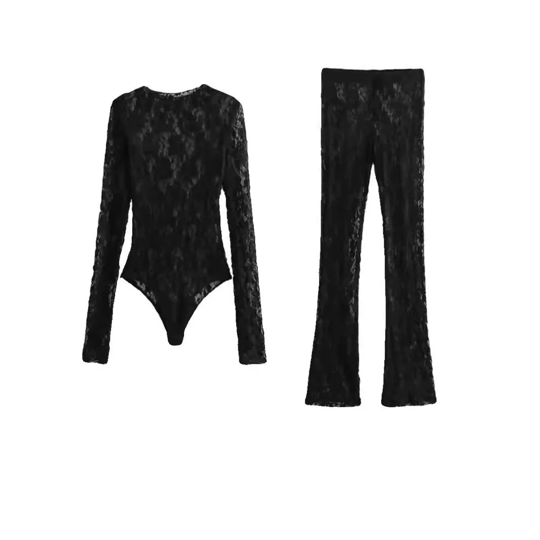 Lace Bodysuit Women's Bodysuit Auutmn Black Cutwork O-Neck Long Sleeves High Spandex Bodysuits Sexy Lingerie For Fine Women L5QW by KATA - Tropical Star