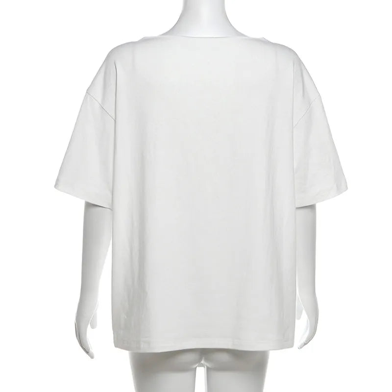 Weird Puss Slanted Dhoulders Woman T-shirt Letter Print Basic Casual Relax Soft Street Basic Classic Fashionable Slim Chic Tees