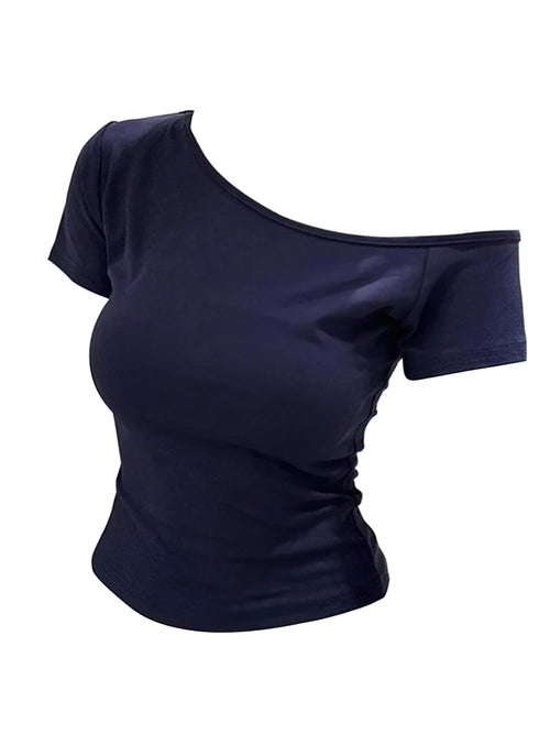 100% Ribbed Cotton Summer Off shoulder Top Women Slim fit Body Summer Short sleeve T shirt Female Sexy Basic Tees Korean Chic by KATA - Tropical Star