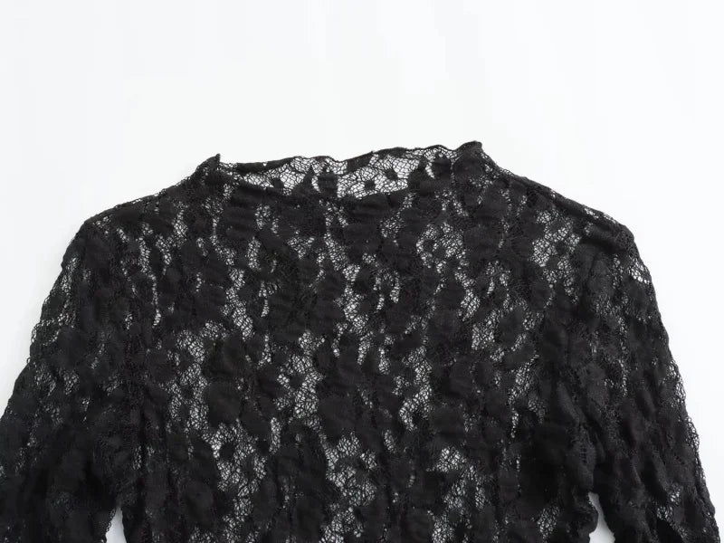 Women’s Sexy Lace Bodysuit Set Long Sleeve Top Flared Pants Party Wear Size Runs Small Trendy Style ﻿by KATA - Tropical Star