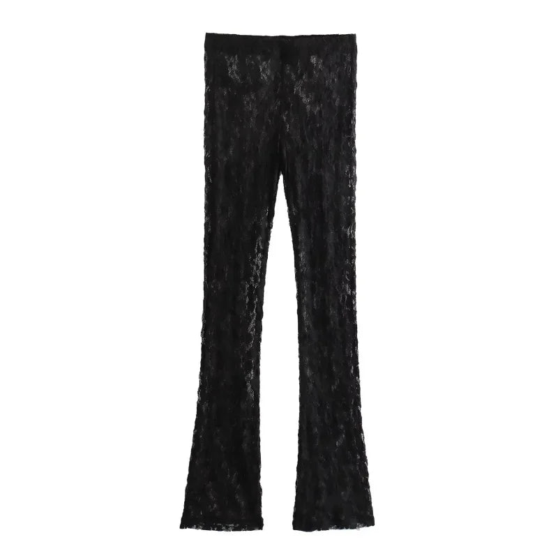 Women’s Sexy Lace Bodysuit Set Long Sleeve Top Flared Pants Party Wear Size Runs Small Trendy Style ﻿by KATA - Tropical Star