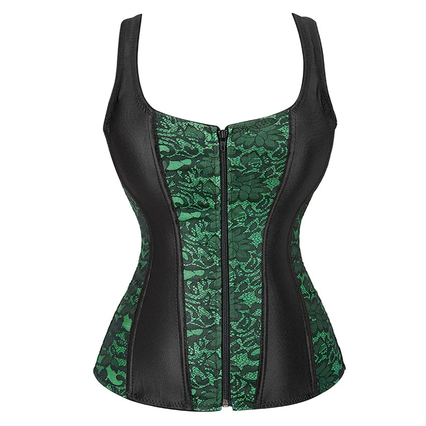 Women Corset with Straps Black Overbust Corset Plus Size Floral Jacquard Corset Zipper Top Gothic Steampunk Corset Bustier