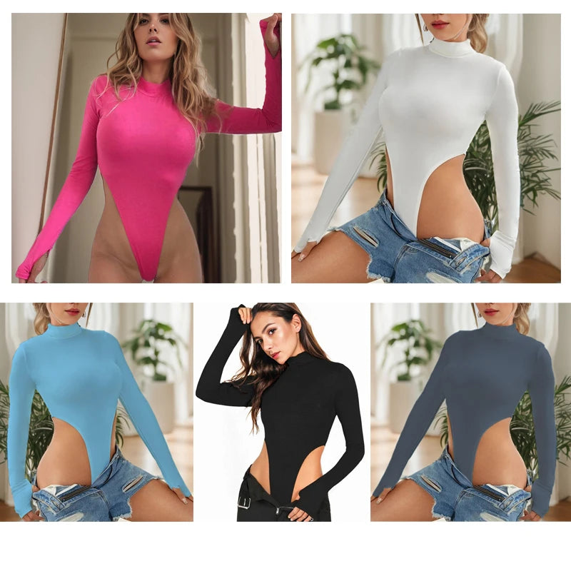Bodysuits Spring Bodys for women Long Sleeve Slim Sexy Y2k Tops half high collar Nightclub Female Clothing Fashion Onesie Qx36 by KATA - Tropical Star
