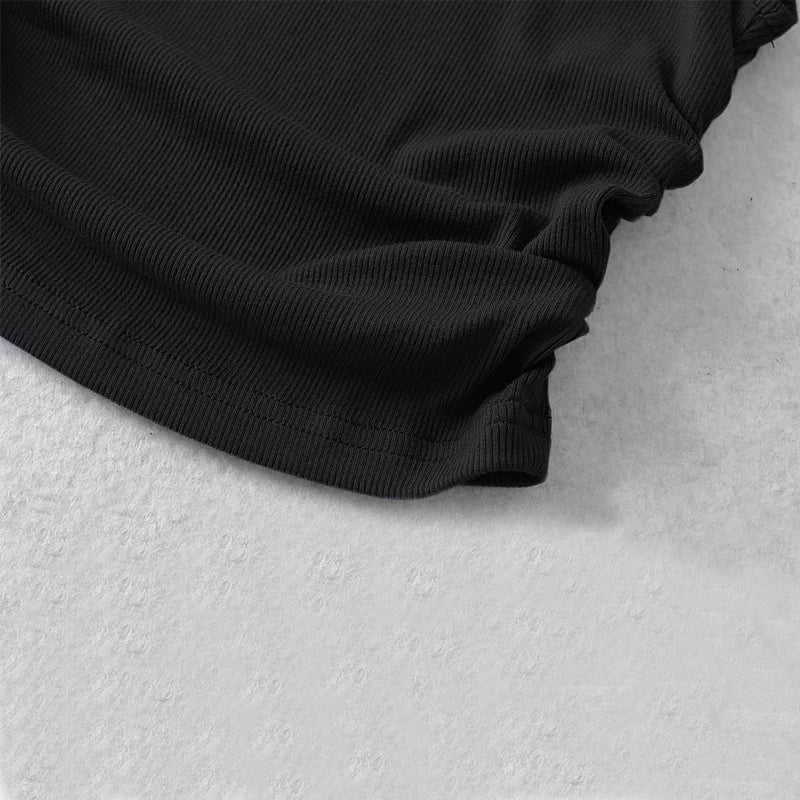 Woman Clothes Fall 2025 Tank Top Sleeve Cover Sleevless Side Pleats Turtleneck T-shirt Sexy Ribbed Knitted Tops Y2k 2529 by KATA - Tropical Star