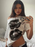 American Street Hip Hop Mouth Print Loose T-shirt Women Personalized Casual Top by KATA - Tropical Star