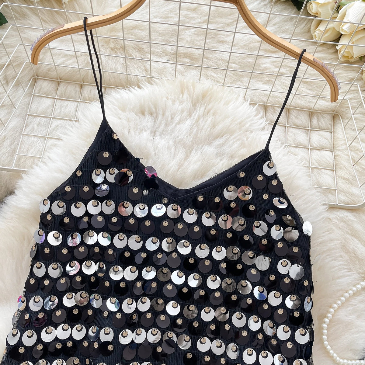 SINGREINY Sexy Sequined Club Mini Camis Sleeveless V Neck Solid Design Performance Camisoles Women Summer Hot Basics Party Tops by KATA - Tropical Star