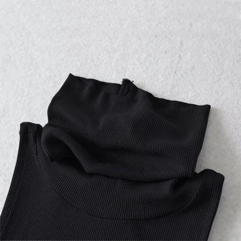 Woman Clothes Fall 2025 Tank Top Sleeve Cover Sleevless Side Pleats Turtleneck T-shirt Sexy Ribbed Knitted Tops Y2k 2529 by KATA - Tropical Star