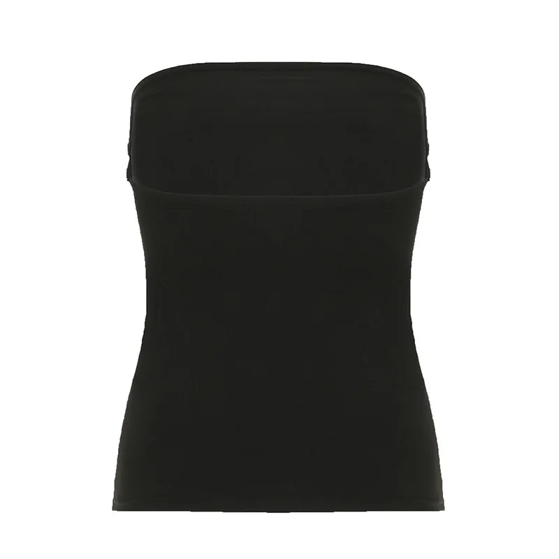 Gothic Print Black Tube Top Women Strapless Skinny Cropped Tops Summer Casual Chic Graphic Tees Y2K Streetwear Vest Basic