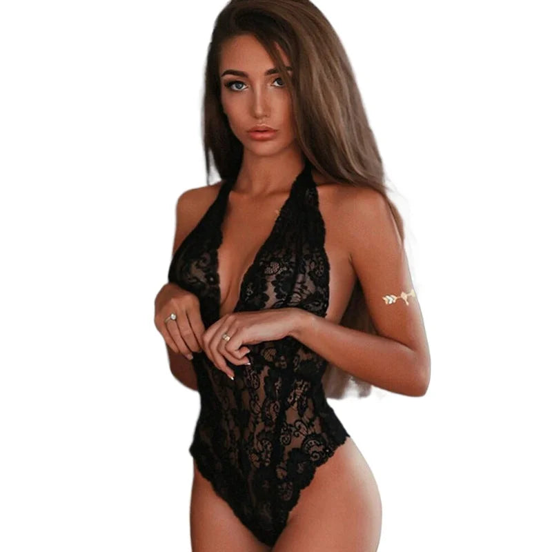 Sexy Bodysuit Erotic Lace See Through Teddy Lingere Flirting Sensual Woman Underwear Hollow Costumes Babydoll Clothes by KATA - Tropical Star
